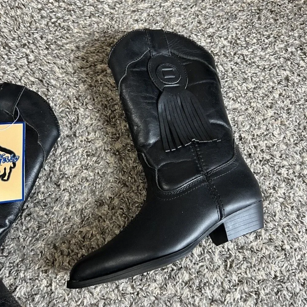 Vintage Buffalo Gap Kids Pull On Western Boots Black Sz 12 New